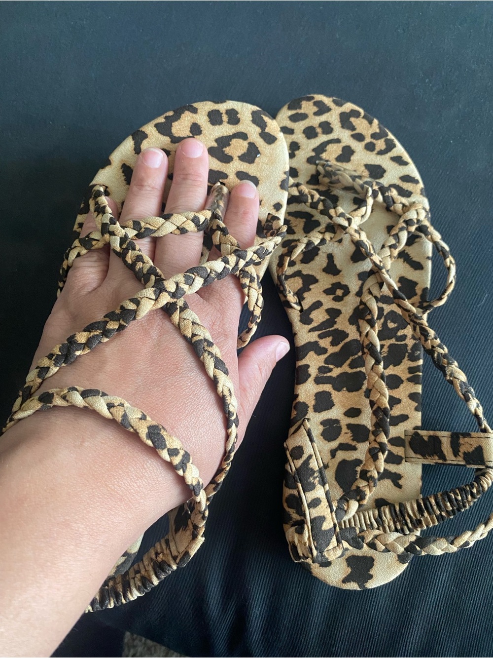Leopard Print Braided Strappy Sandals